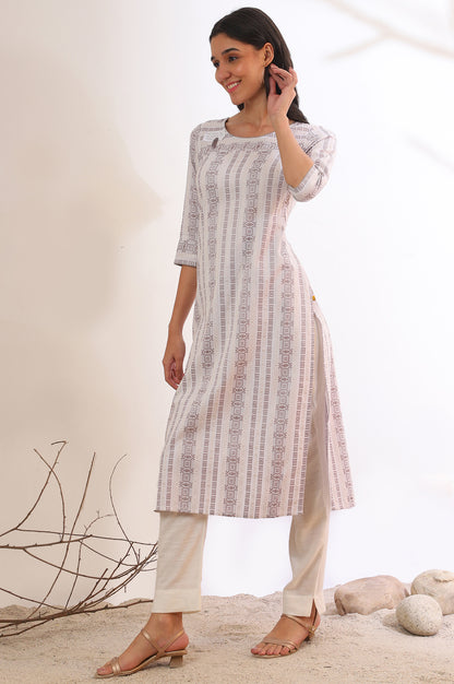 Grey Yarn Dyed Straight Cotton Blend Kurta