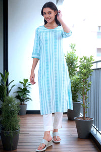 Green Yarn Dyed Straight Cotton Blend Kurta