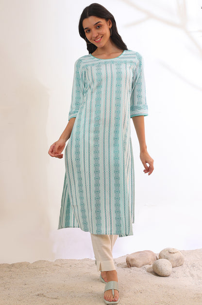 Green Yarn Dyed Straight Cotton Blend Kurta