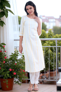 Yellow Yarn Dyed Straight Cotton Blend Kurta
