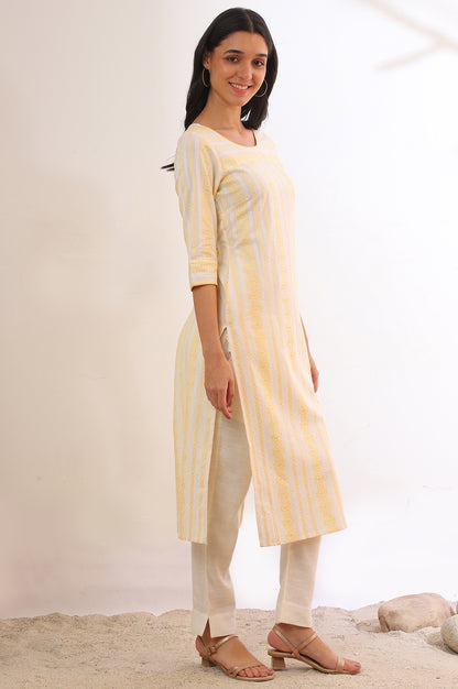 Yellow Yarn Dyed Straight Cotton Blend Kurta