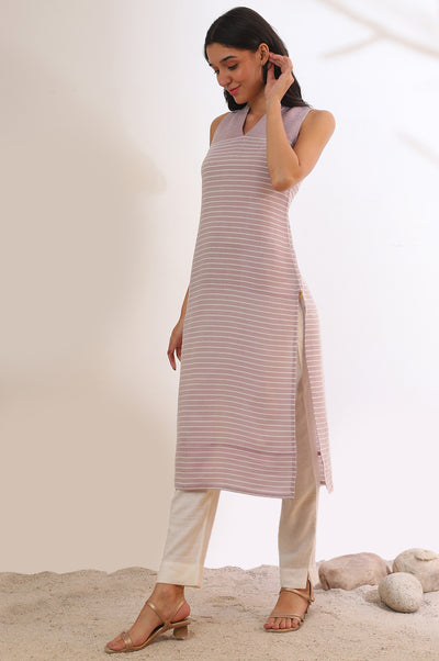 Purple Yarn Dyed Straight Kurta