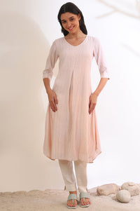 White and Brown Striped Yarn Dyed Flared Kurta