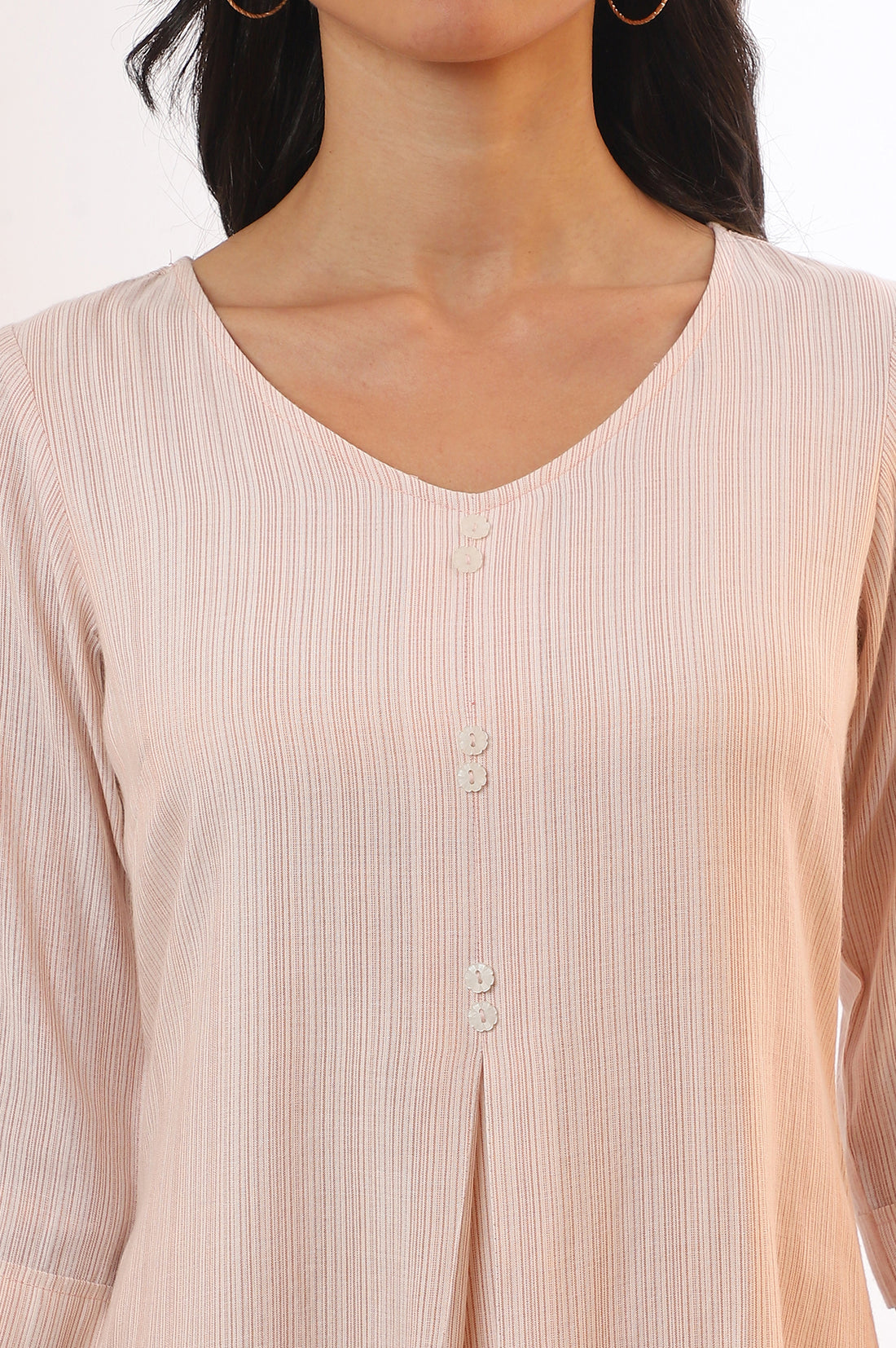 White and Brown Striped Yarn Dyed Flared Kurta