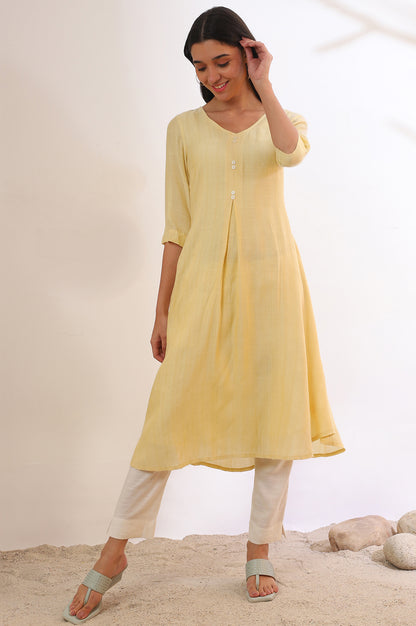 Yellow Yarn DyedFlarred Rayon Kurta