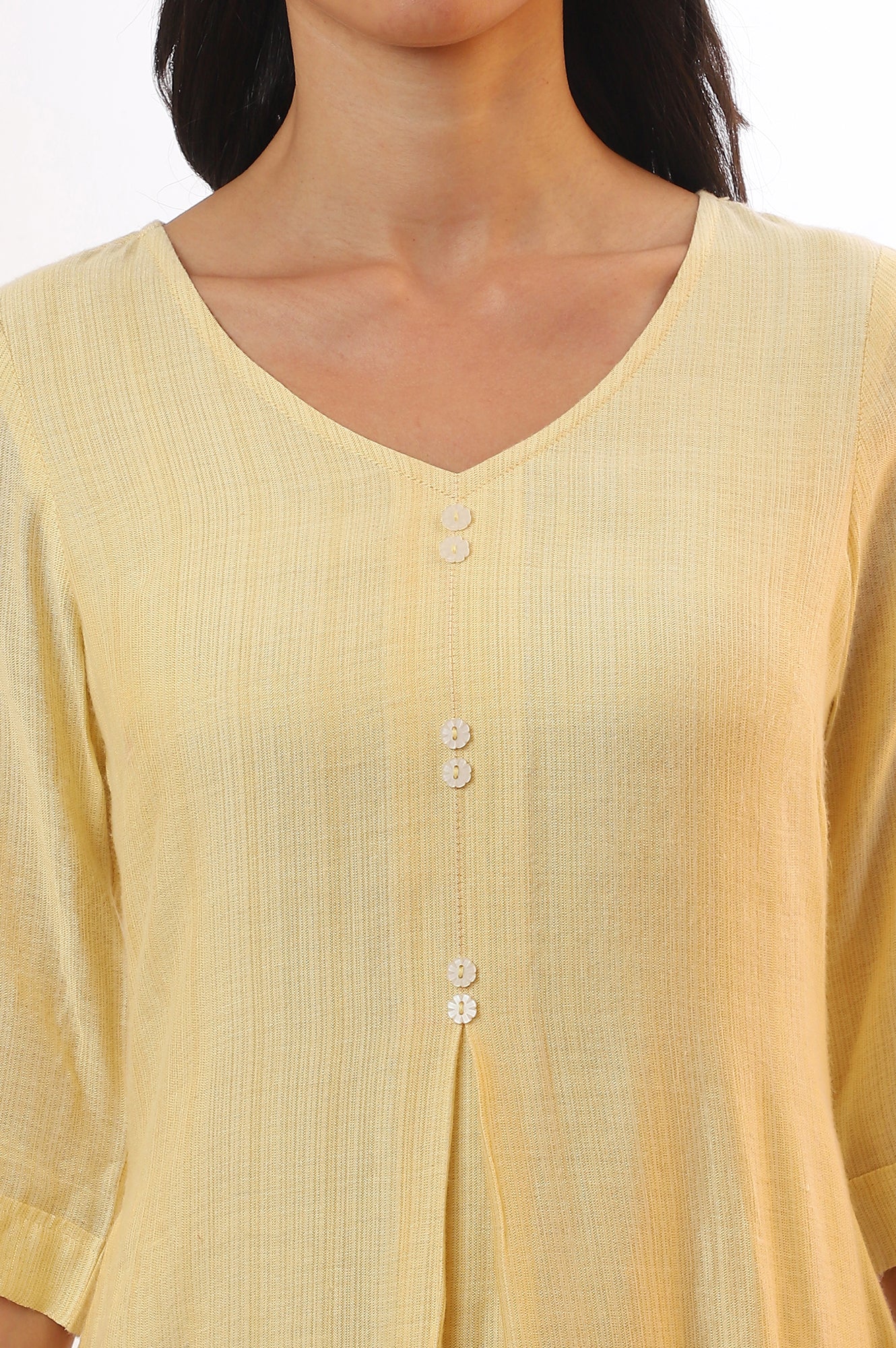 Yellow Yarn DyedFlarred Rayon Kurta