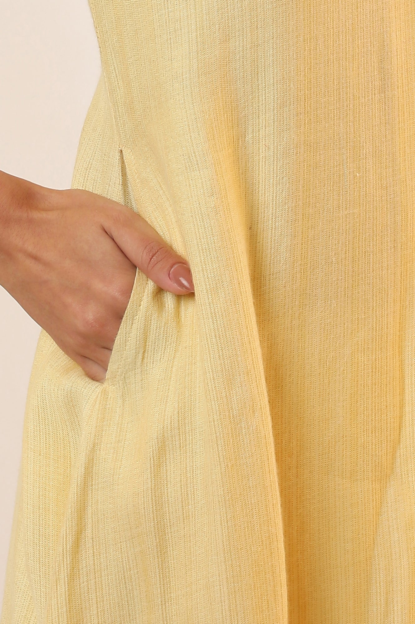 Yellow Yarn DyedFlarred Rayon Kurta