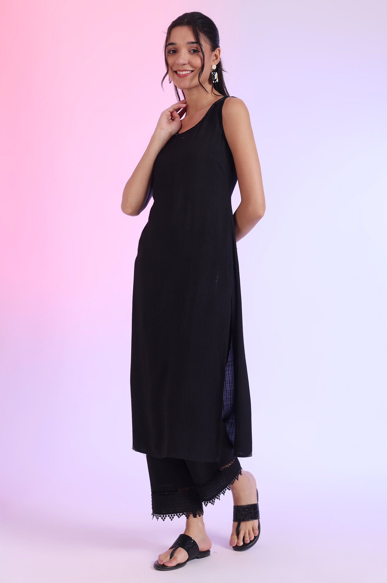 Black Solid Straight Kurta