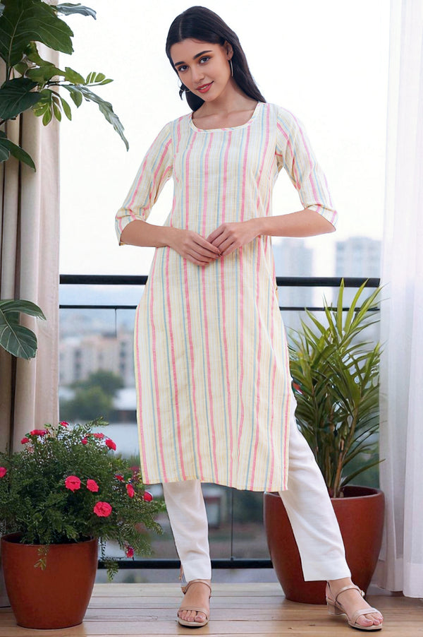 Yellow Yarn Dyed Straight Cotton Blend Kurta
