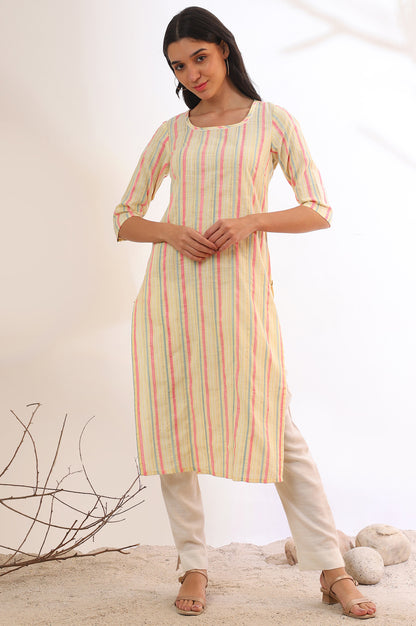 Yellow Yarn Dyed Straight Cotton Blend Kurta