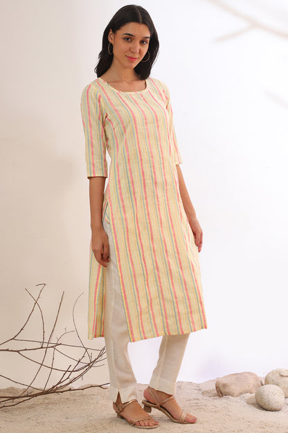 Yellow Yarn Dyed Straight Cotton Blend Kurta