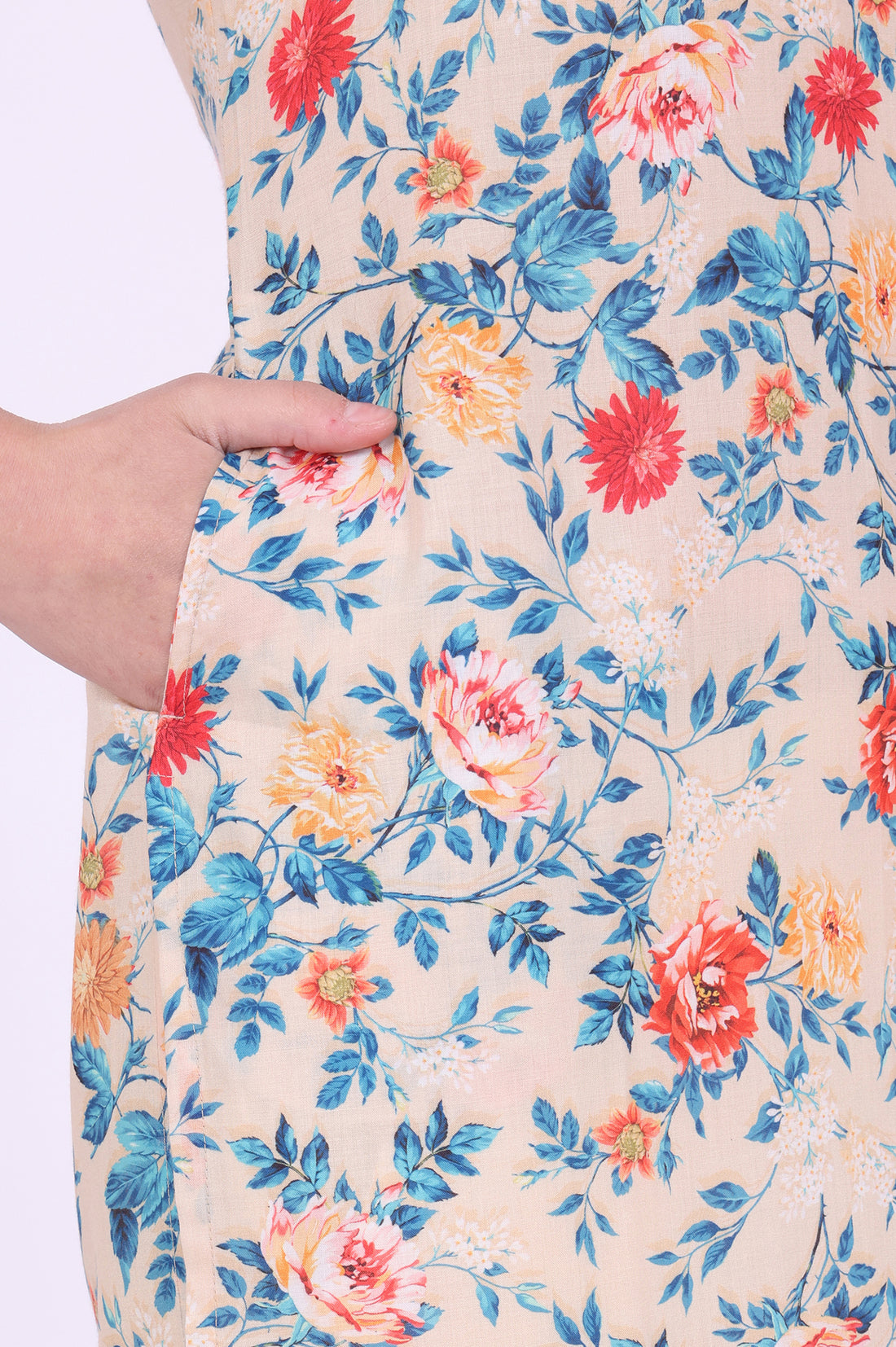 Beige Floral Printed Straight Kurta