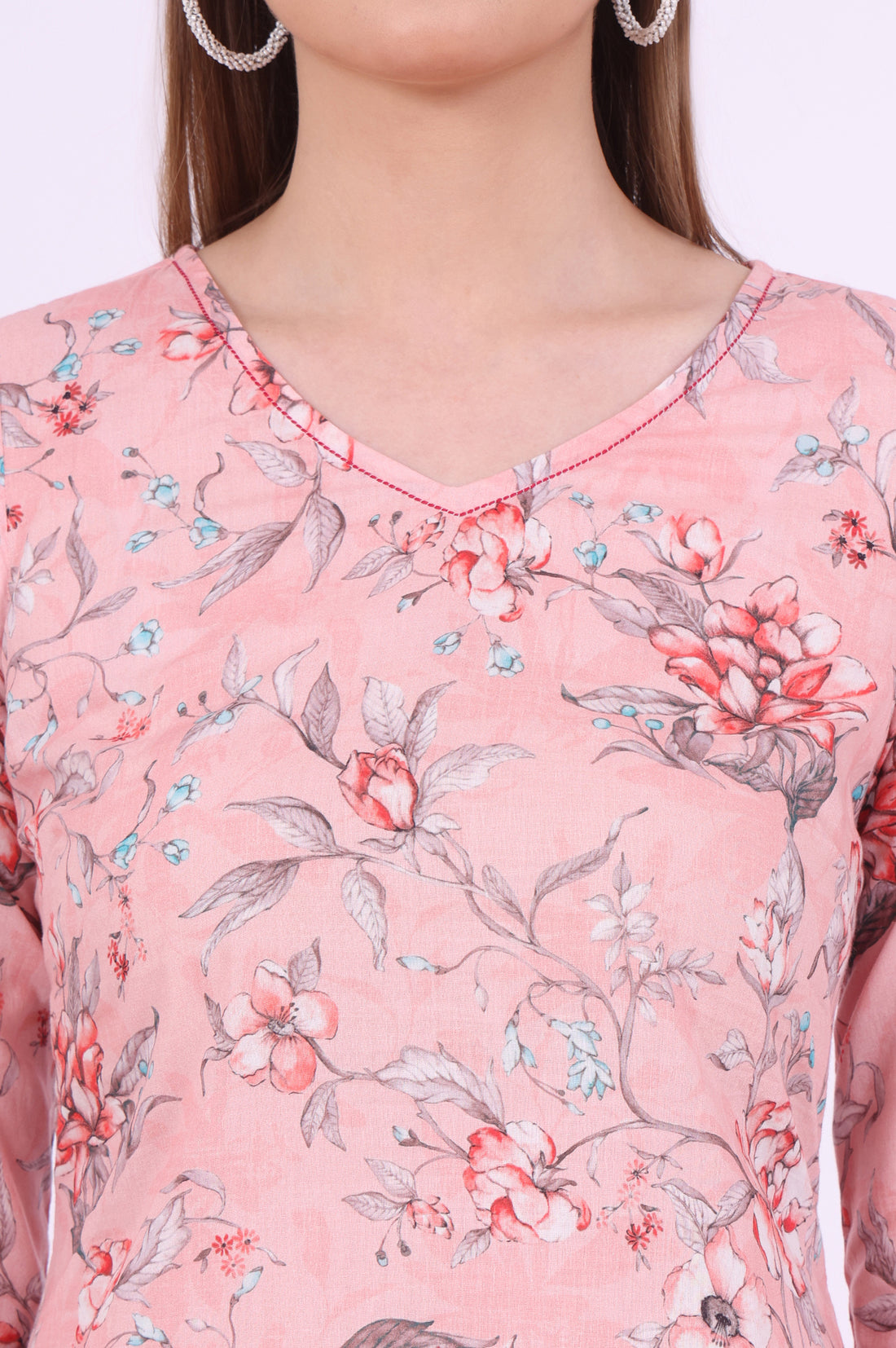 Pink Floral Printed Pure Cotton Straight Kurta