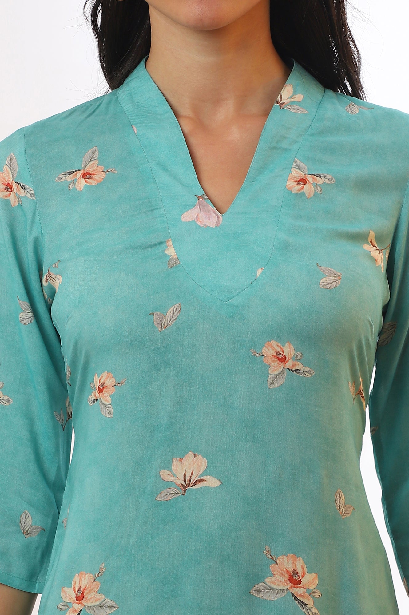 Blue Floral Printed Modal Straight Kurta