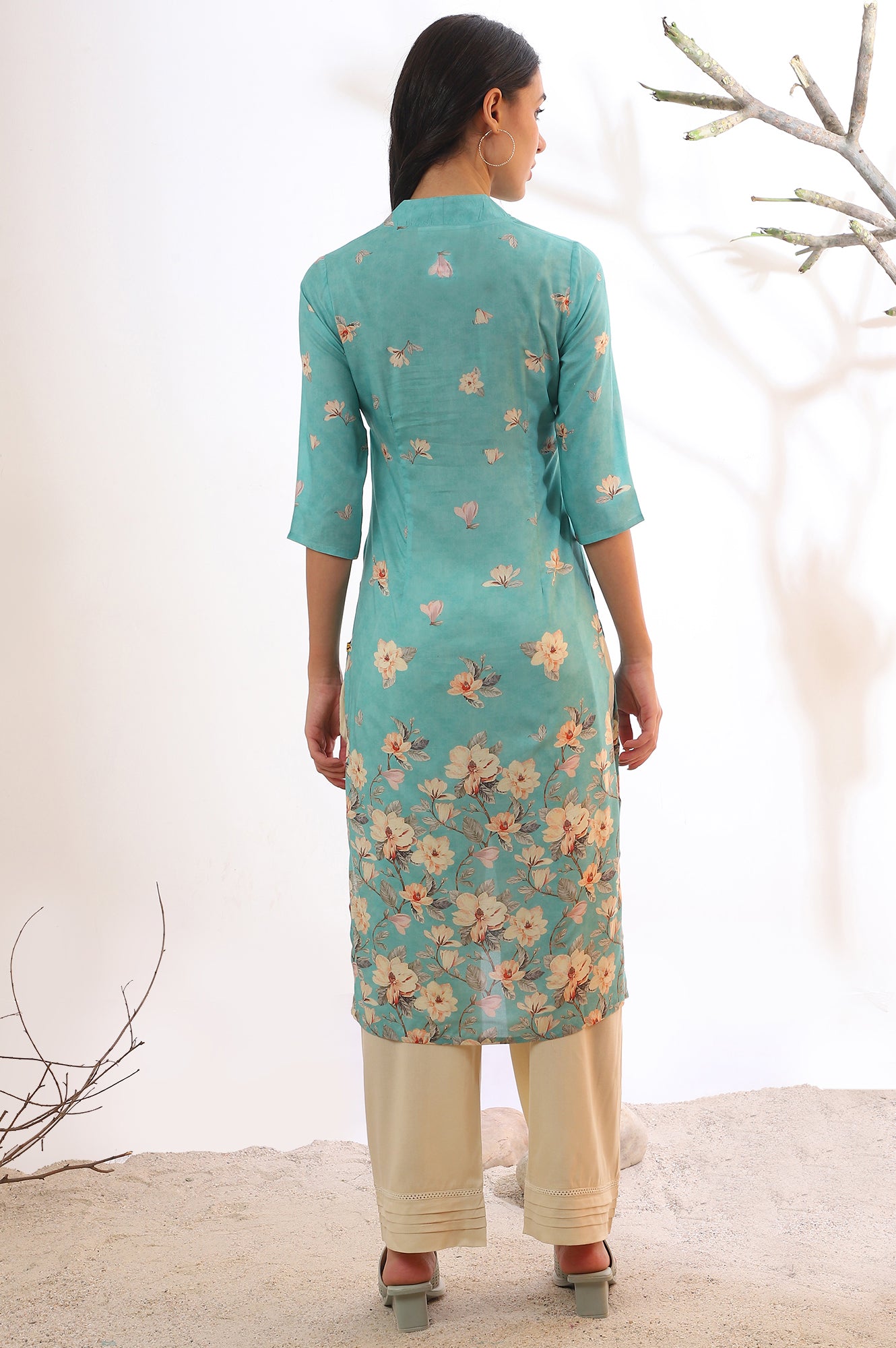 Blue Floral Printed Modal Straight Kurta