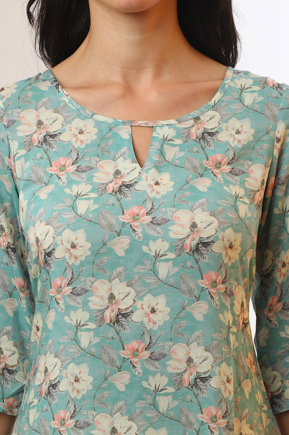 Blue Floral Printed Modal A-Line Kurta