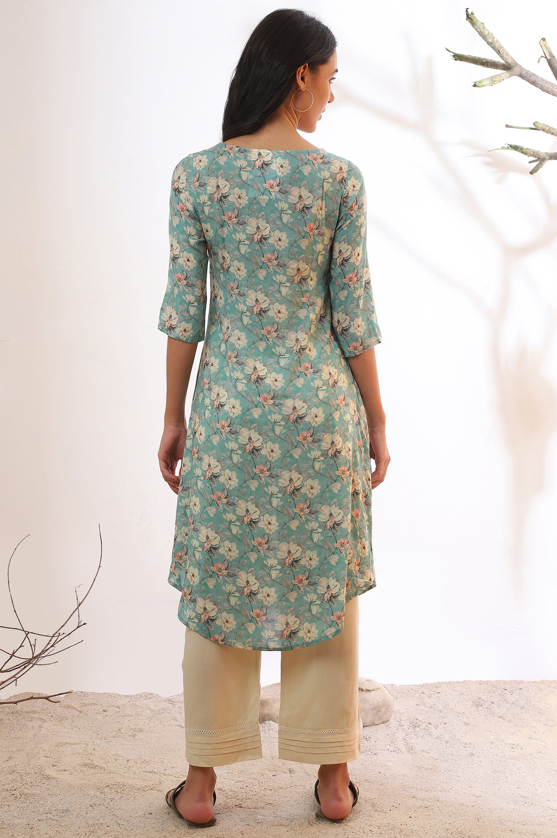 Blue Floral Printed Modal A-Line Kurta
