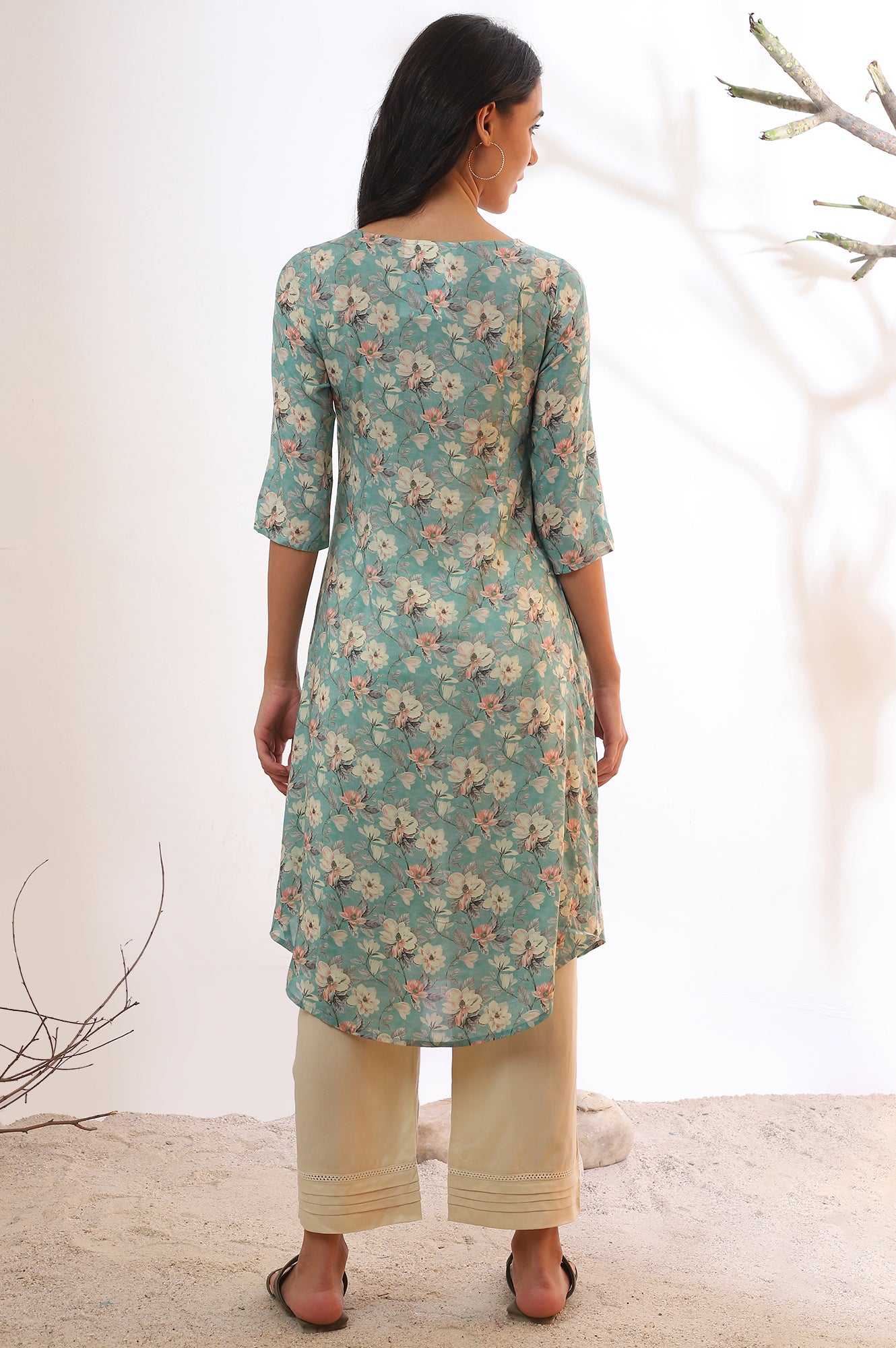 Blue Printed A-Line Kurta