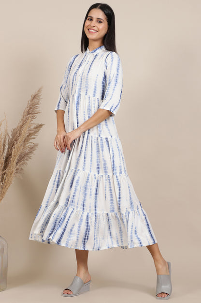 Blue Geometric Printed A-Line Viscose Dress