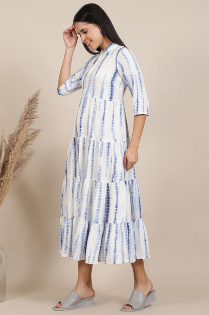 Blue Geometric Printed A-Line Viscose Dress