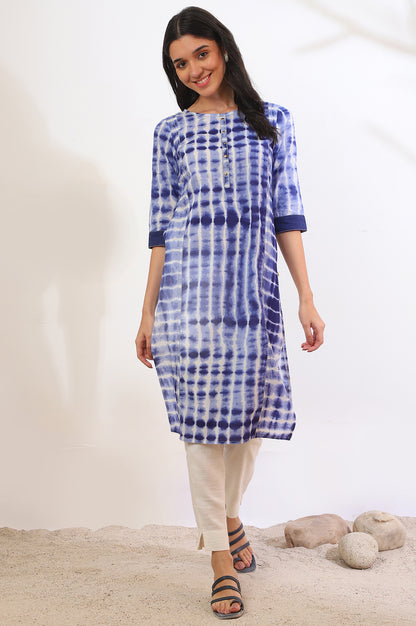 Blue Printed Straight Pure Cotton Kurta