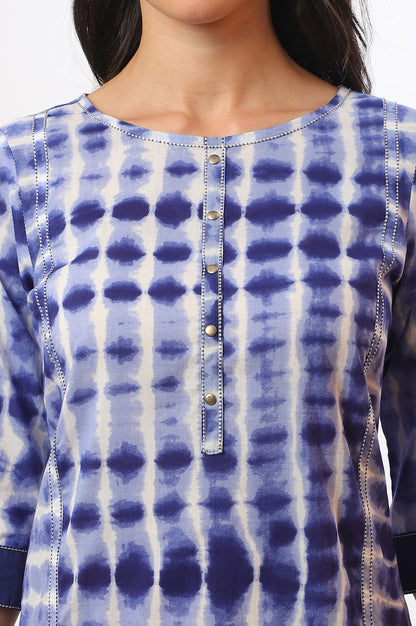 Blue Printed Straight Pure Cotton Kurta