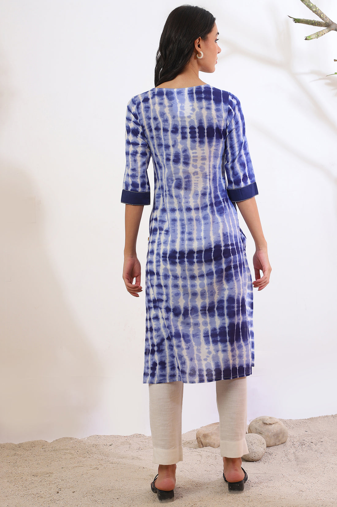 Blue Shibori Printed Straight Pure Cotton Kurta