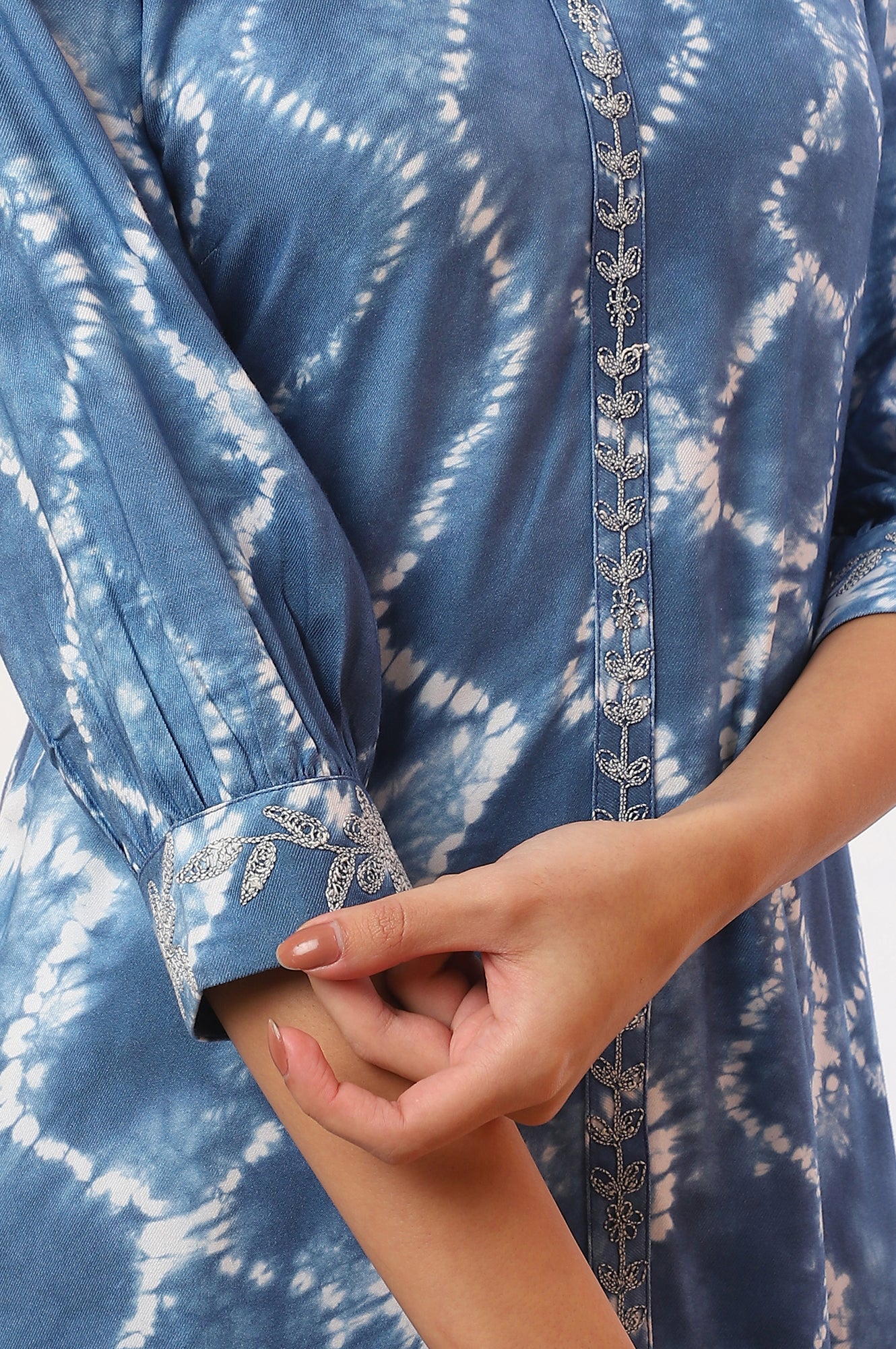 Blue Printed ZariA-Line Kurta