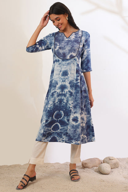 Blue Printed A-Line Kurta