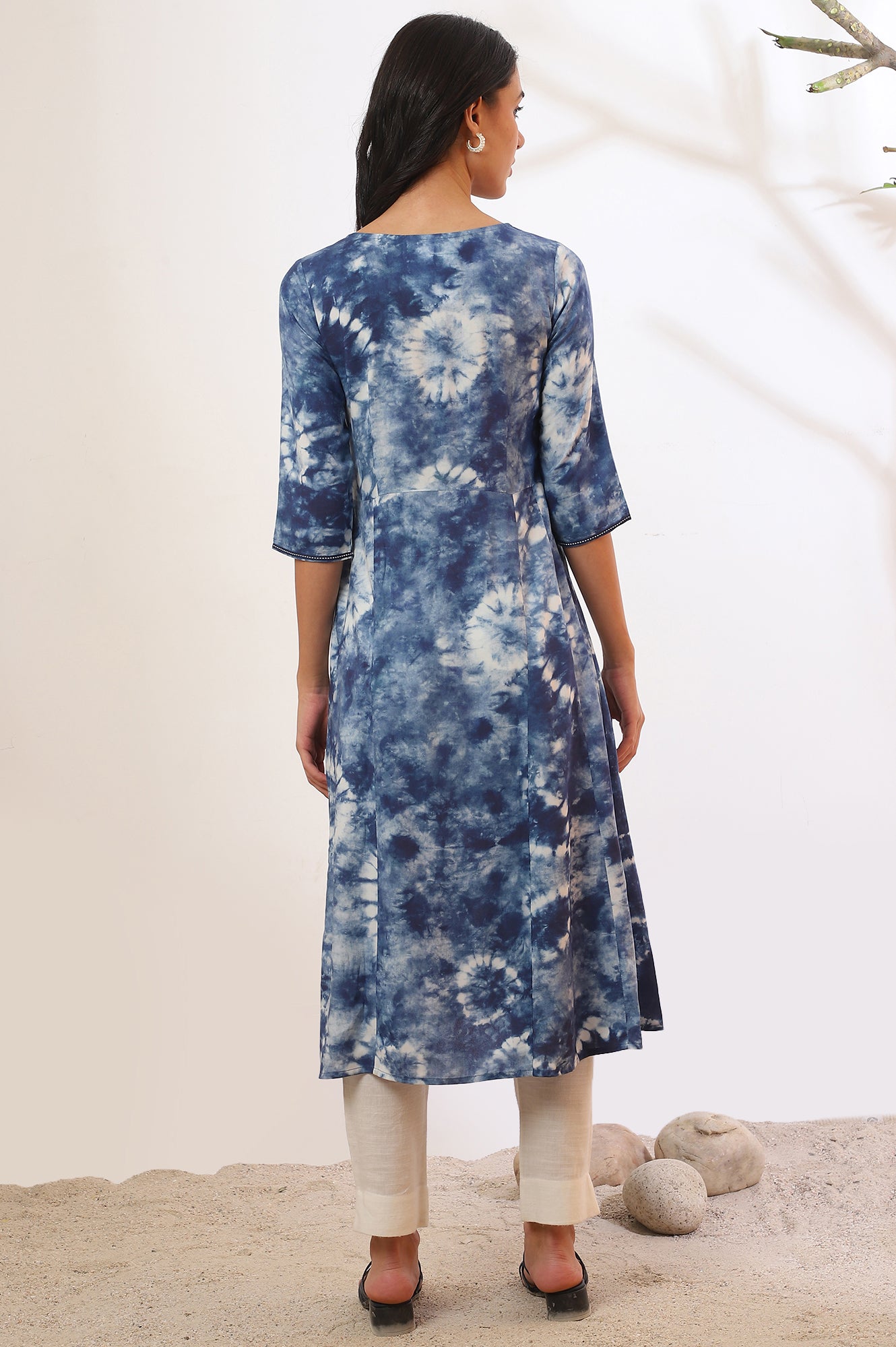 Blue Printed A-Line Kurta