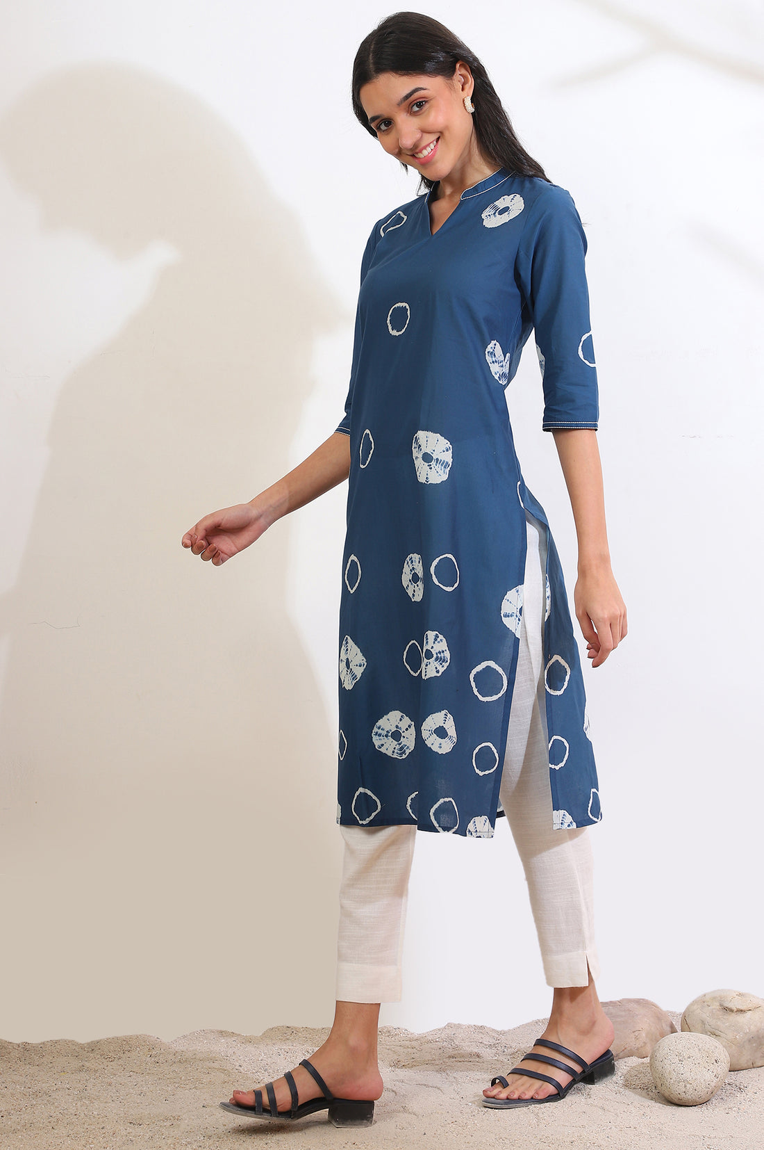 Blue Shibori Printed A-Line Pure Cotton Kurta
