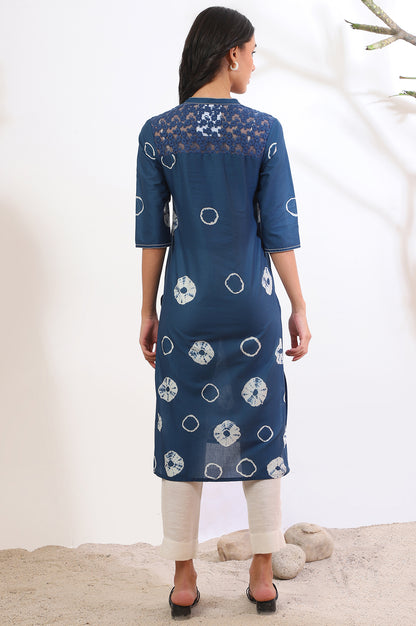 Blue Printed A-Line Pure Cotton Kurta