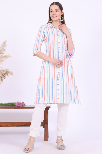 Multicolour Yarn Dyed Straight Cotton Blend Kurta