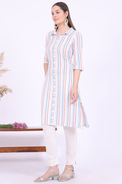 Multicolour Yarn Dyed Straight Cotton Blend Kurta