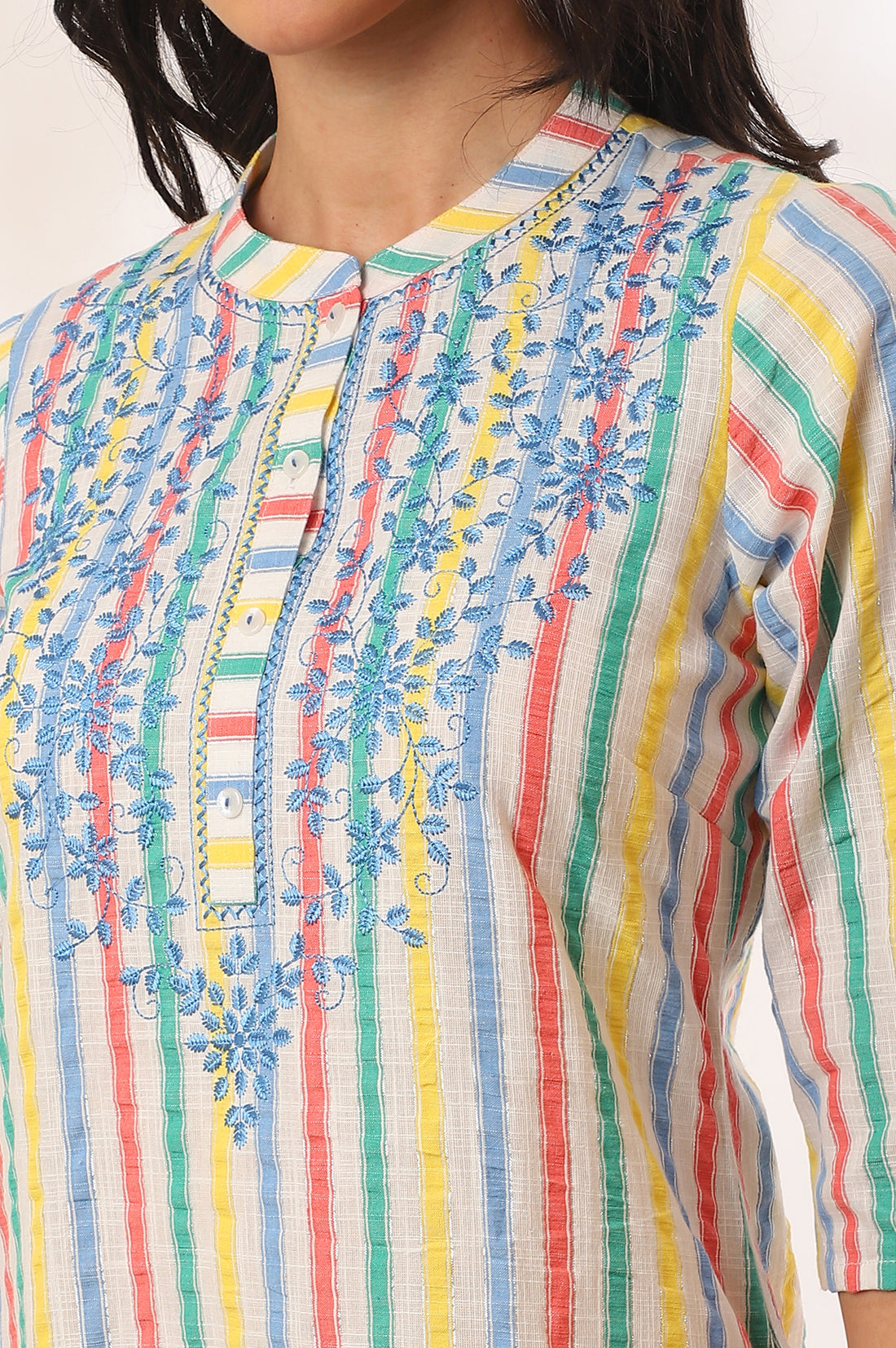 Yellow Yarn Dyed Straight Cotton Blend Kurta