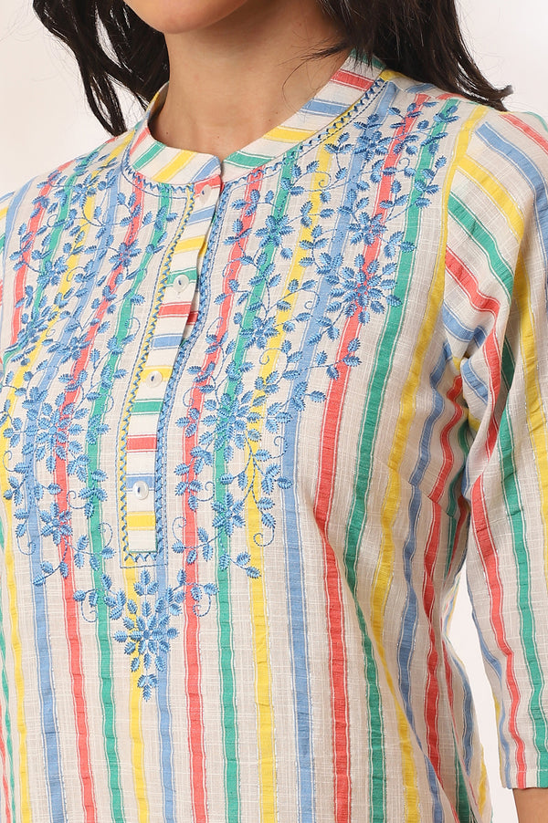 Yellow Yarn Dyed Straight Cotton Blend Kurta