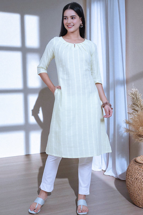 Green Yarn Dyed Cotton Zari Flared Kurta