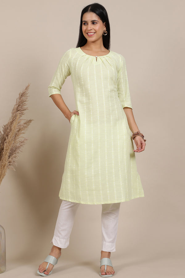 Green Yarn Dyed Cotton Zari Flared Kurta