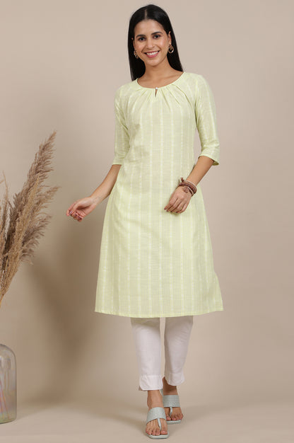 Green Yarn Dyed Flarred Cotton Blend Kurta