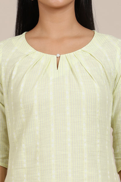 Green Yarn Dyed Flarred Cotton Blend Kurta