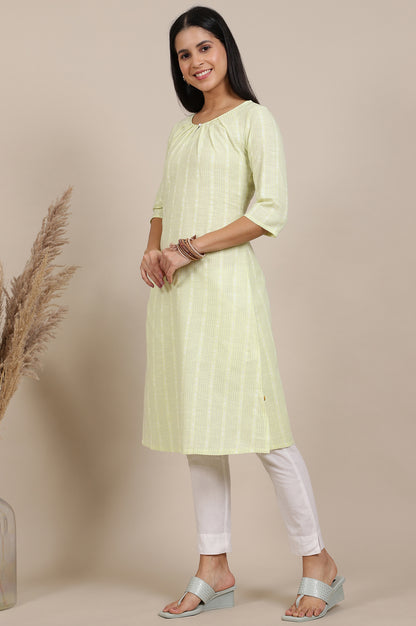 Green Yarn Dyed Flarred Cotton Blend Kurta