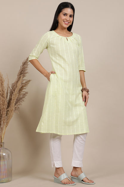 Green Yarn Dyed Flarred Cotton Blend Kurta