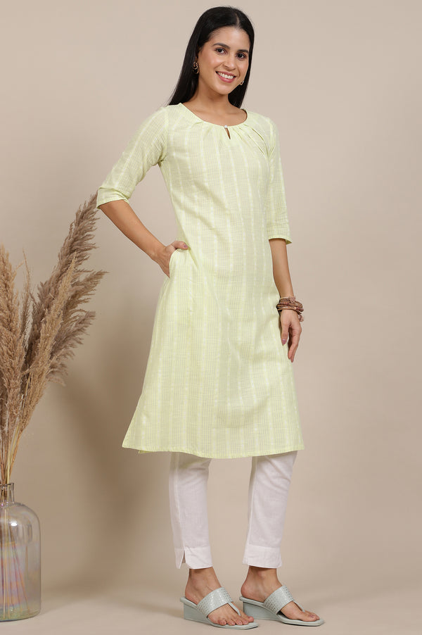 Green Yarn Dyed Cotton Zari Flared Kurta