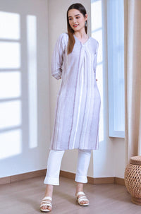 Pink Striped Straight Rayon Blend Kurta