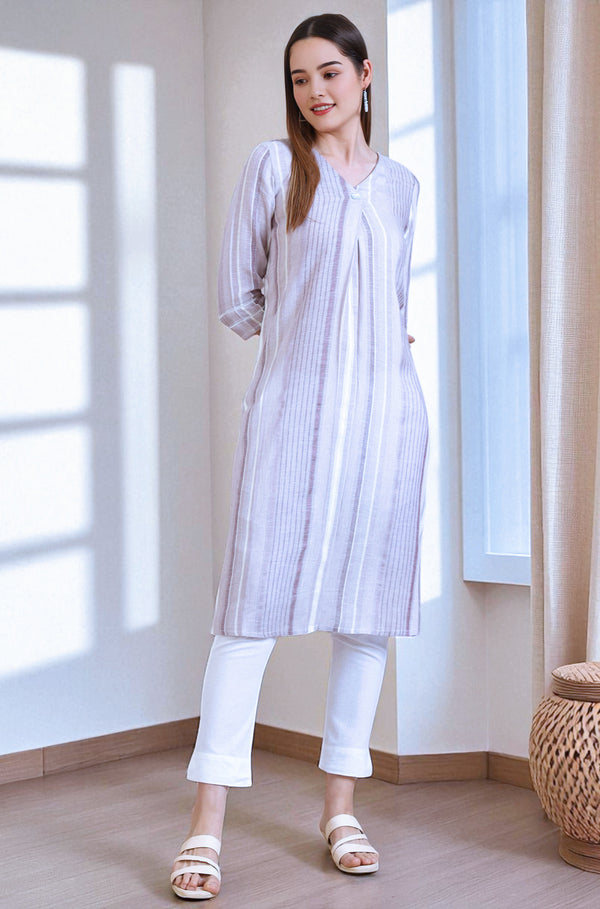 Pink Striped Straight Rayon Blend Kurta
