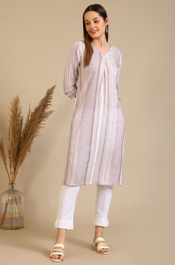 Pink Striped Straight Rayon Blend Kurta
