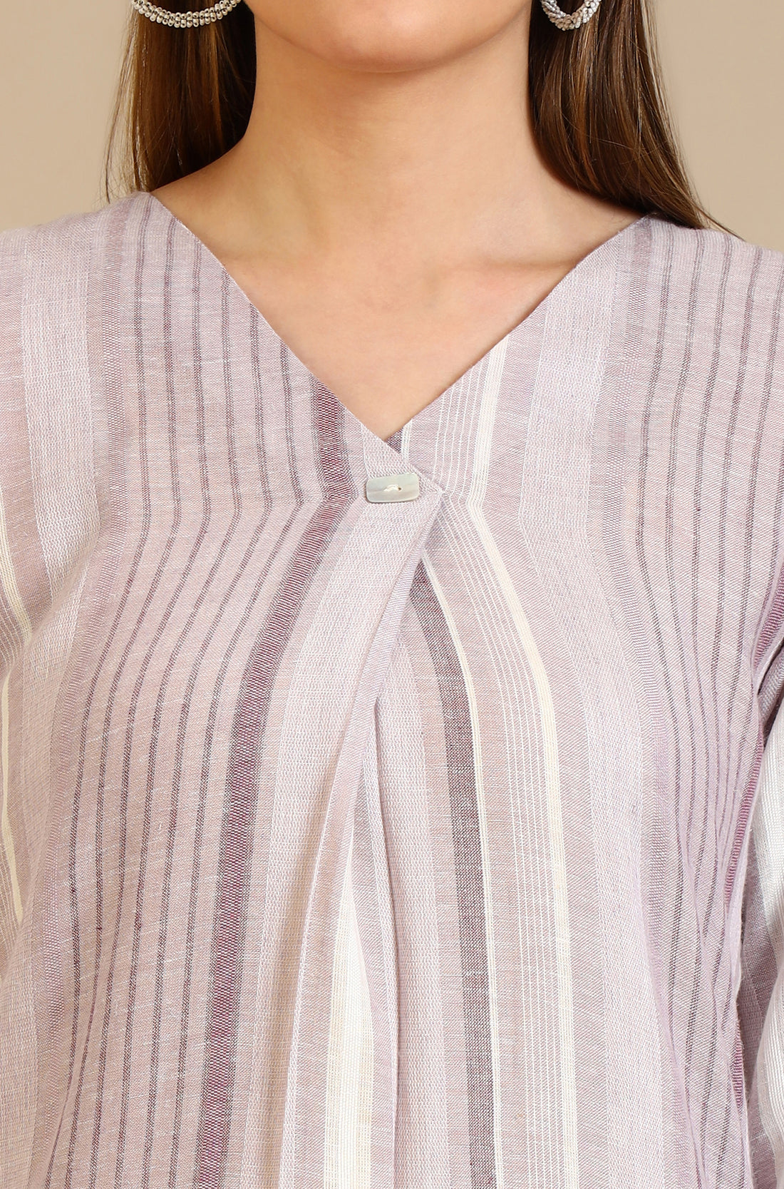 Pink Striped Straight Rayon Blend Kurta