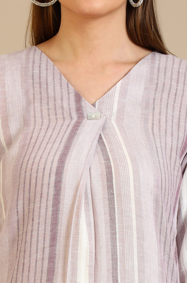 Pink Striped Straight Rayon Blend Kurta