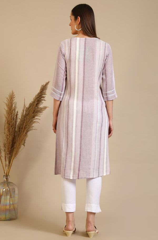 Pink Striped Straight Rayon Blend Kurta