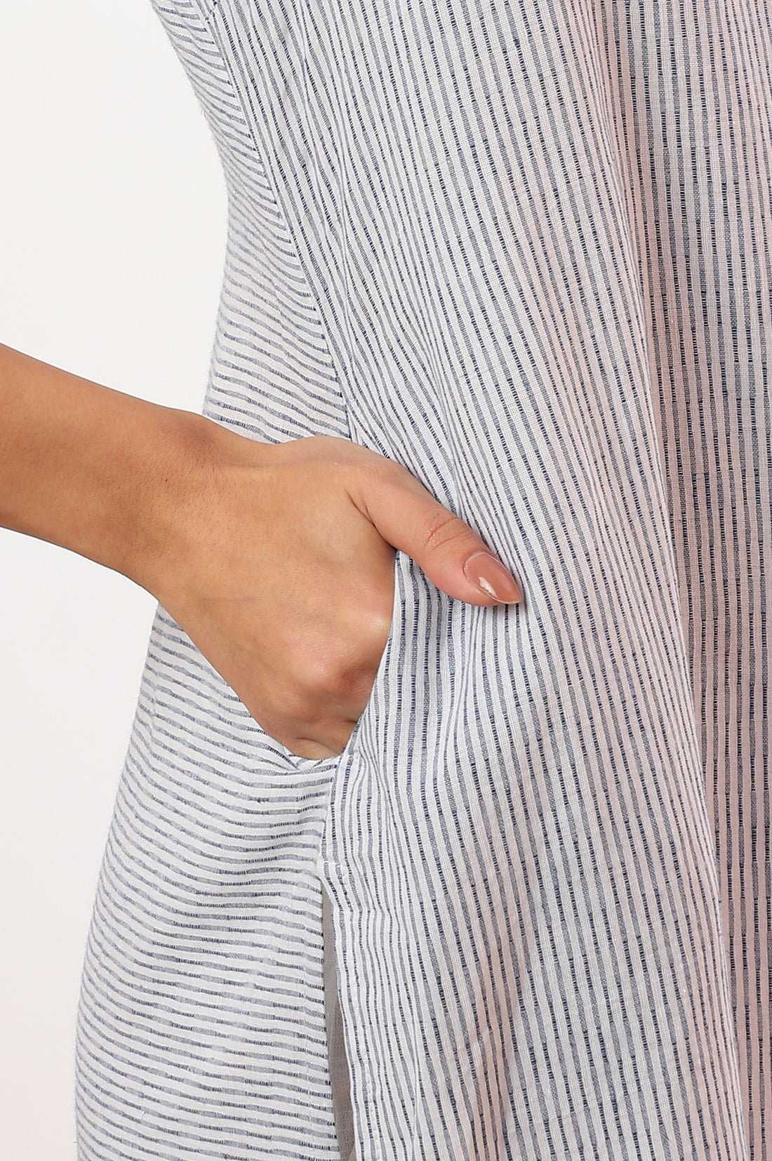 Blue Yarn Dyed Straight Cotton Flax Kurta